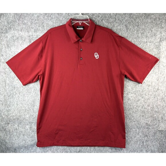 Oklahoma Sooners Polo Shirt Men's Large Red Nike Fit Dry OU Embroidered - Picture 1 of 9